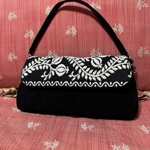 Vera Bradley Black and White Embroidered Shoulder Bag